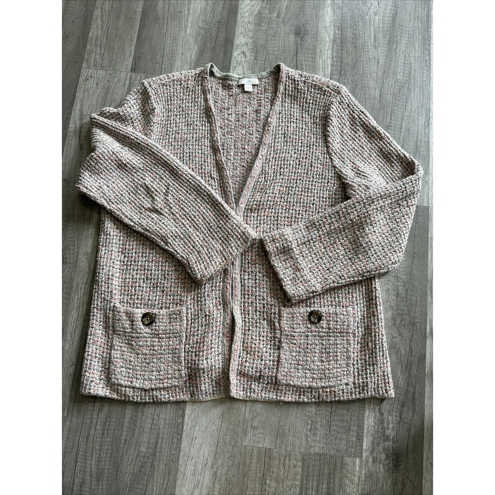 J.‎ Jill Cotton Nylon Pink Cardigan Sweater Medium Clasp Pocket Textured V Neck